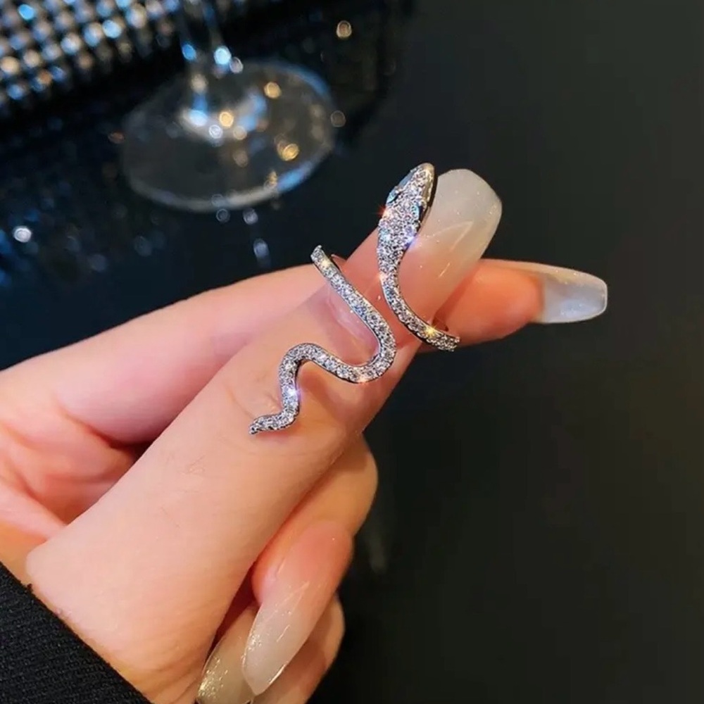 Silver Snake Ring with Crystals, NEW - Picture 7 of 7